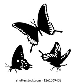 Black Silhouettes Butterflies Isolated White Background Stickers