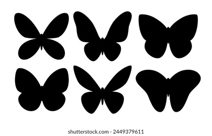 Black silhouettes of butterflies on a white background.
