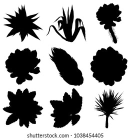 Black silhouettes of cactus, agave, aloe, and prickly pear. Cacti set. Vector.