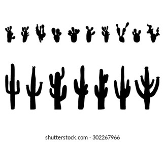 Black silhouettes of cactus, vector