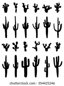 Black silhouettes of cactus, vector