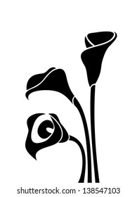 Black silhouettes of calla lilies. Vector illustration.