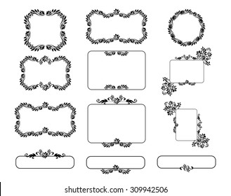 Black silhouettes for calligraphic design. Vector frames isolated on white. Menu and invitation design elements, page decor.
