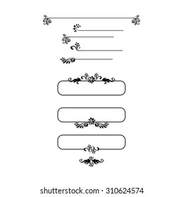 Black silhouettes for calligraphic design. Vector frames isolated on white. For Menu Headers, invitations, page decor.