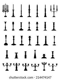 Black silhouettes of candlesticks, vector 