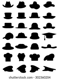 Black silhouettes of caps, vector