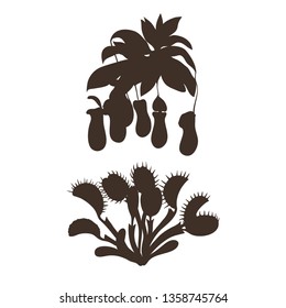 Black silhouettes of carnivourous plants. Vector illustration