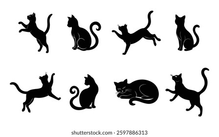 black silhouettes of cats. isolated on white background