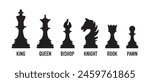 Black silhouettes of chess icons, board game, set of chess pieces. Isolated on white background.