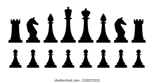 Black silhouettes of chess pieces. Black chess icons.