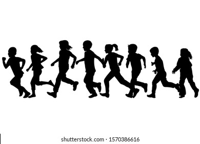 Black Silhouettes Of Children Running 