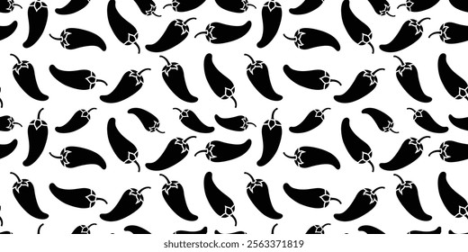 Black Silhouettes Chili of Pepper Seamless Pattern Vector Design