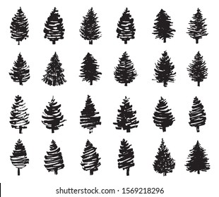 Black silhouettes of christmas trees. Fir tree. Pine tree. Spruce tree. Vector illustration.