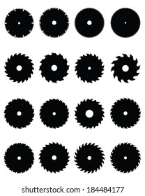 Black silhouettes of circular saw blades, vector 