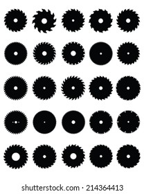 Black silhouettes of circular saw blades, vector