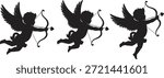 Black silhouettes of Cupid with bow and arrow, symbolizing love and romance on Valentines Day