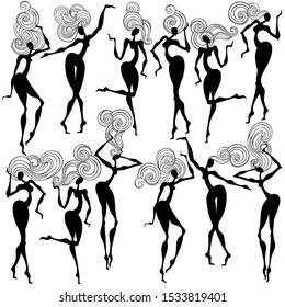 Black Silhouettes Dancing Girls On White Stock Vector (Royalty Free ...