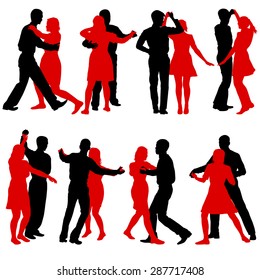 Black silhouettes Dancing on white background. Vector illustration.