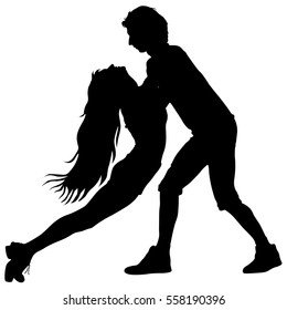 Black silhouettes Dancing on white background. Vector illustration