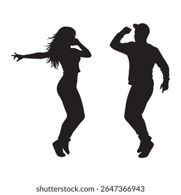Black Silhouettes of Dancing Teenagers