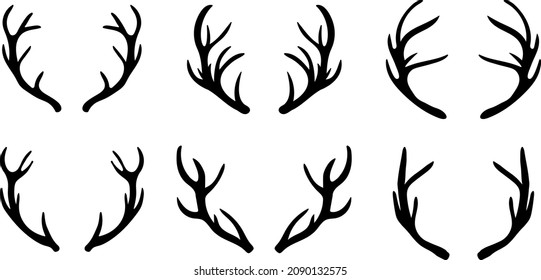 Black silhouettes of deer antlers. vector set