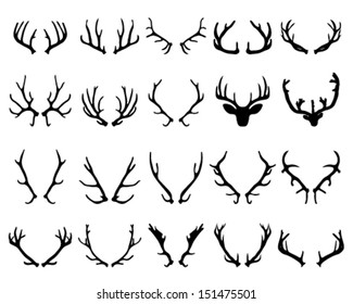 Black silhouettes of deer horns, vector