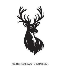 Black silhouettes of deer vector art.