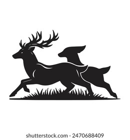 Black silhouettes of deer vector art.