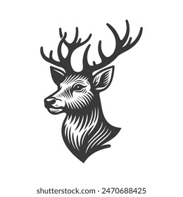 Black silhouettes of deer vector art.