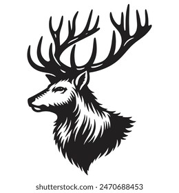 Black silhouettes of deer vector art.