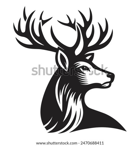 Black silhouettes of deer vector art.