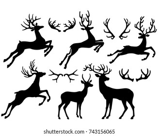 Black silhouettes of deers and deer horns