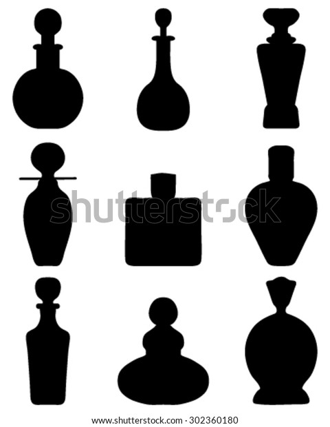 香水瓶のベクターイラストのセット 白い背景に白黒のシルエット のベクター画像素材 ロイヤリティフリー