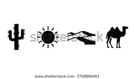 Black silhouettes of desert icons