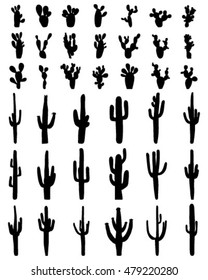 Black silhouettes of different cactus, vector