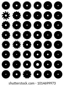 Black silhouettes of different circular saw blades, vector