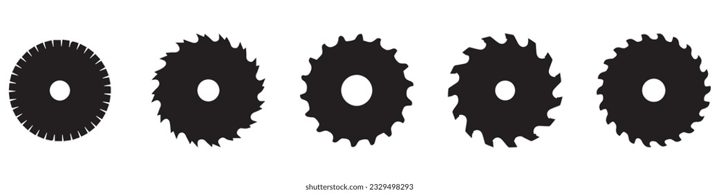 Black silhouettes of different circular saw blades, vector