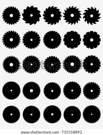 Black silhouettes of different circular saw blades