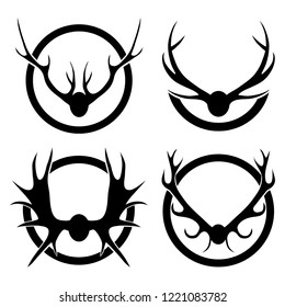 Black silhouettes of different deer horns. Vector illustration.