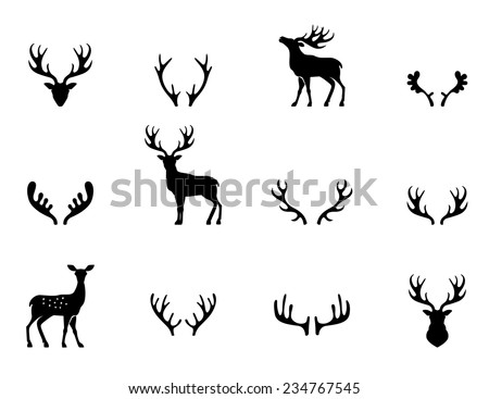Black silhouettes of different deer horns, vector