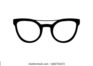 Black silhouettes of different eyeglasses. Glasses isolated. Sunglasses, glasses, isolated on white background. Silhouettes. Eyeglass frame. Vector illustration.