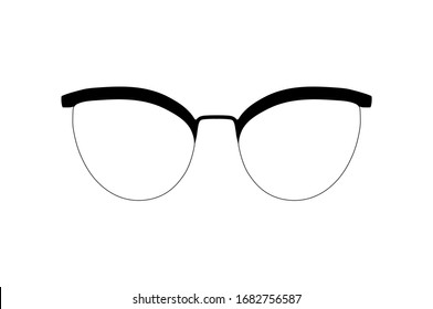 Black silhouettes of different eyeglasses. Glasses isolated. Sunglasses, glasses, isolated on white background. Silhouettes. Eyeglass frame. Vector illustration.