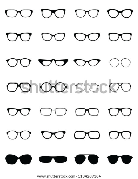 Black Silhouettes Different Eyeglasses On White Stock Vector Royalty Free 1134289184 9505