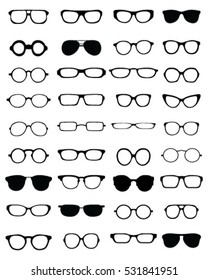 Black silhouettes of different eyeglasses, vector