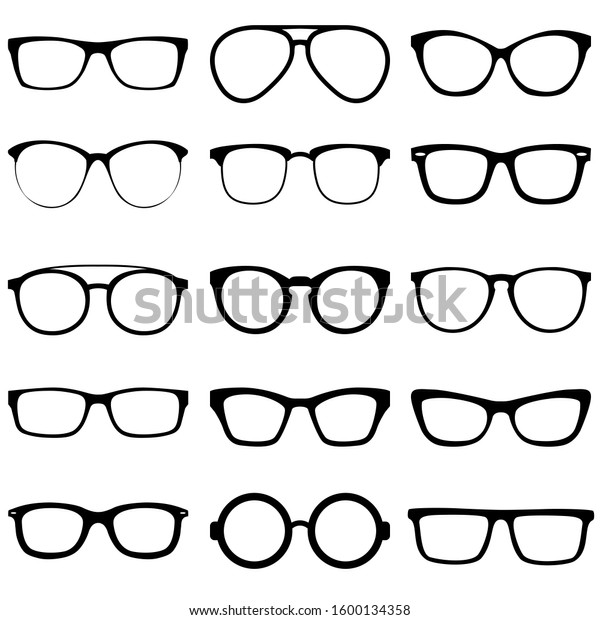 Black Silhouettes Different Eyeglasses Vector Icons Stock Vector Royalty Free 1600134358 1612