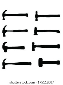 Black silhouettes of different  hammer, vector