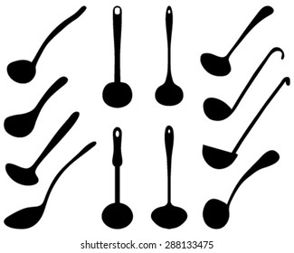 Black Silhouettes Of Different  Ladle, Vector 