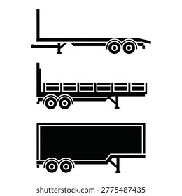Black silhouettes of different semitrailer trucks side views cargo transportation vehicles icon