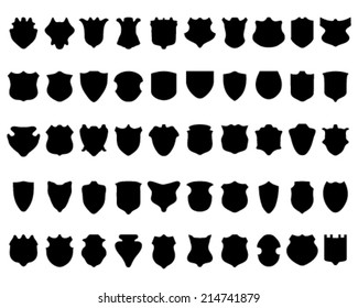 Black silhouettes of different  shields, vector