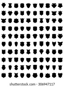 Black silhouettes of different shields, vector